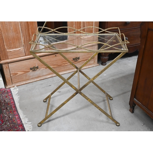 514 - A contemporary gilt mounted framed glass top occasional table, 68 x 38 x 72 cm