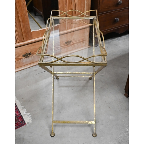 514 - A contemporary gilt mounted framed glass top occasional table, 68 x 38 x 72 cm