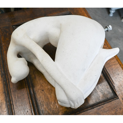 526 - A modern abstract white fibreglass sculpture of a seated female nude, without base, 33 cm high 