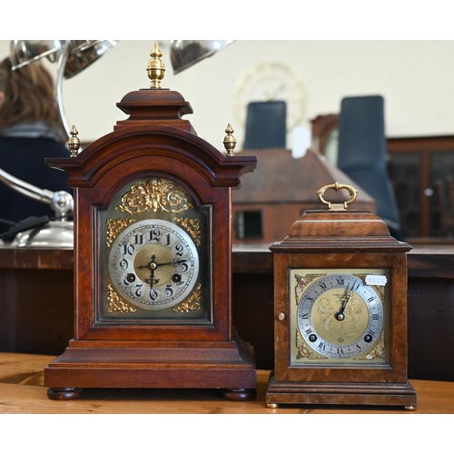 529 - An Elliott, London walnut cased brass mounted mantel clock with twin-train movement striking on a be... 