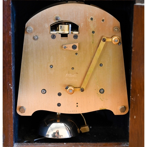 529 - An Elliott, London walnut cased brass mounted mantel clock with twin-train movement striking on a be... 