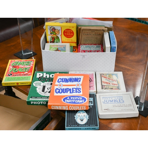 77 - A collection of vintage and later party games (box)