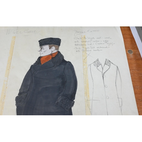 92 - John Furniss, nine unframed original costume designs for the 1970 film 'The Kremlin Letter', Dir. Jo... 