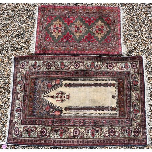 537 - Old Turkish prayer rug, Giodes region, camel ground, 178 cm x 120 cm to/w Persian NW green ground ru... 