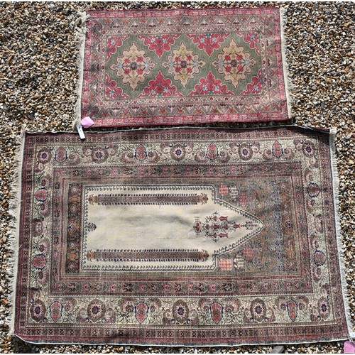 537 - Old Turkish prayer rug, Giodes region, camel ground, 178 cm x 120 cm to/w Persian NW green ground ru... 