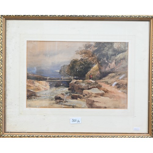 301 - Charles Bentley (1805-1854) - A Continental lake scene, watercolour, 21 x 30 cm, with both Albany Ga... 