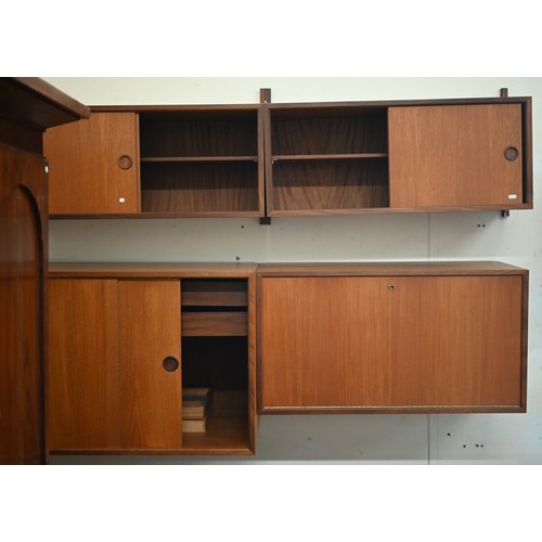 156 - Seven various Danish design teak modular wall cabinets including drawers and cupboards, all as found... 