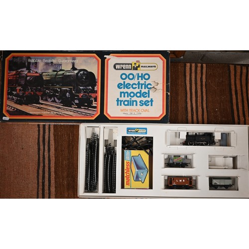 121 - Scalextric Grand Prix 8 set (boxed), a boxed Wrenn Railways 00 gauge model train set and a boxed Mat... 