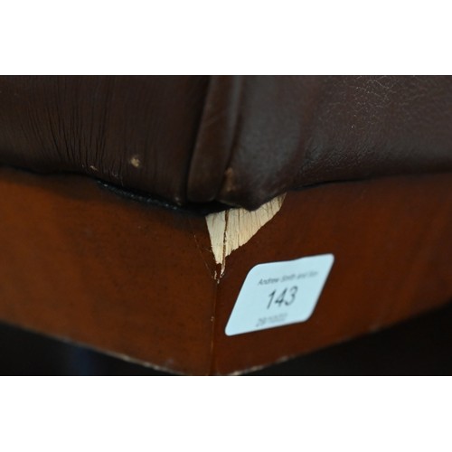 143 - A brown leather two seater sofa, 180 cm w x 95 cm d x 95 cm h, to/w a matching three seater sofa, 23... 