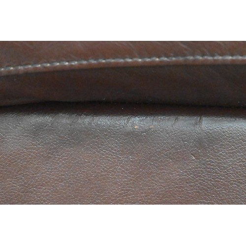 143 - A brown leather two seater sofa, 180 cm w x 95 cm d x 95 cm h, to/w a matching three seater sofa, 23... 