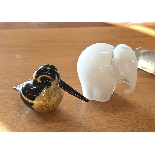 19 - Langham Glass Woodcock paperweight and Wedgwood glass elephant weight to/w two Swedish Royal Krona H... 