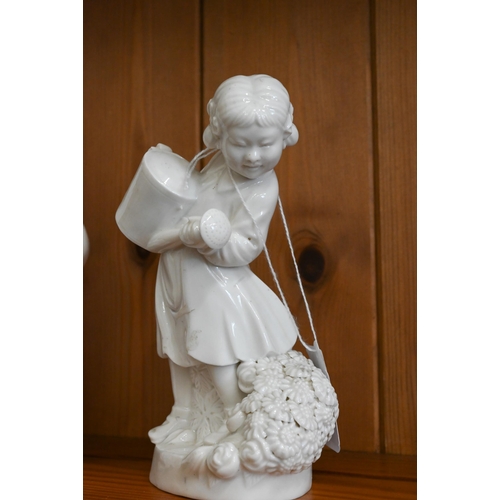 20 - Two blanc de chine figures of a woman and child, 21/15 cm (2)