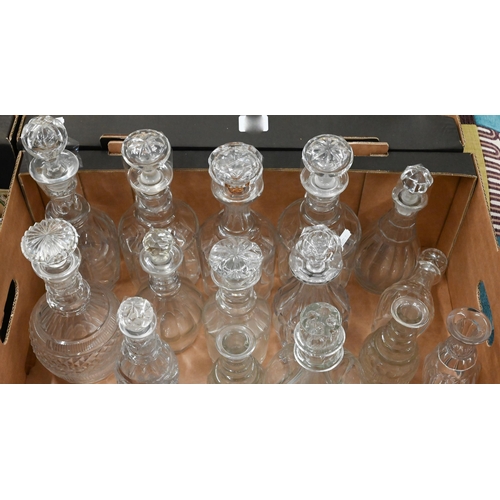 26 - Selection of Georgian and later cut glass ring-neck and other decanters to/w a moulded quadrant deca... 