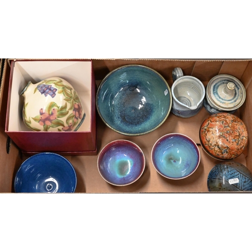 31 - Studio pottery: four bowls with Sung-style glazes, to/w two covered bowls, Greystoke Gill stoneware ... 