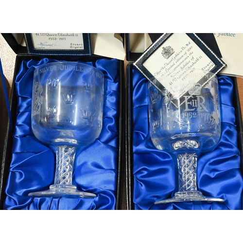 40 - Three boxed limited edition Stuart Crystal Royal Commemorative goblets and a similar loving cup to/w... 