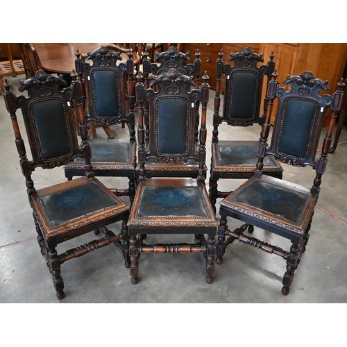 457 - Six late Victorian Gothic Revival carved oak dining chairs a/f