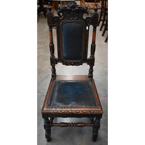 457 - Six late Victorian Gothic Revival carved oak dining chairs a/f