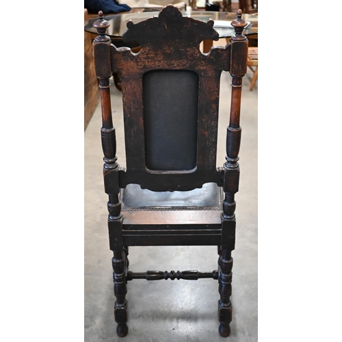 457 - Six late Victorian Gothic Revival carved oak dining chairs a/f