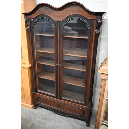 459 - A mahogany display cabinet, the pair of glazed doors enclosing adjustable shelving over single drawe... 