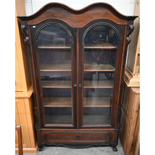 459 - A mahogany display cabinet, the pair of glazed doors enclosing adjustable shelving over single drawe... 