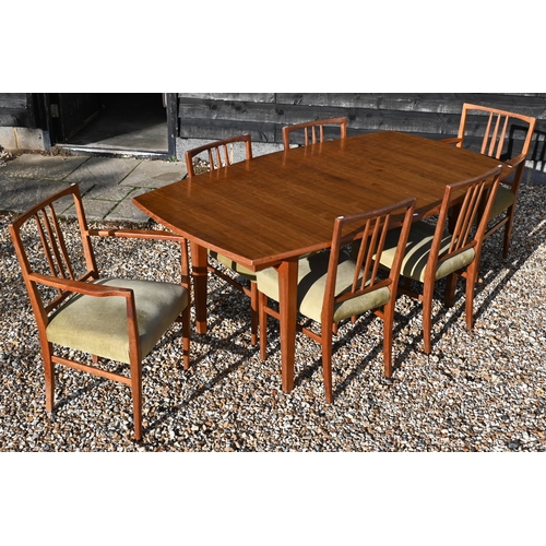 460 - A Gordon Russell teak dining table to/w six dining chairs (4 x standard and 2 x carvers), the tonnea... 