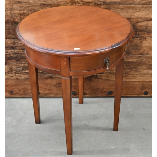 461 - A circular cherrywood Barker & Stonehouse 'flagstone' lamp table with single drawer and tapering... 