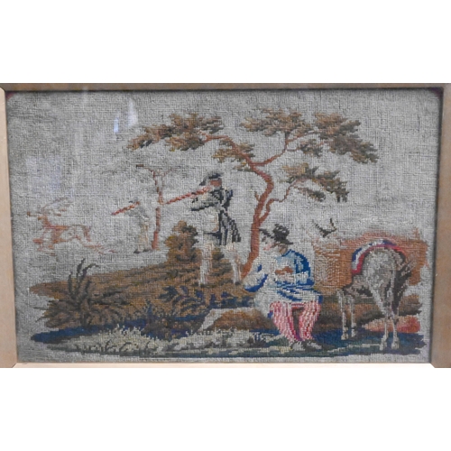 67 - #A 19th century needlepoint picture, farmer sending away a needy family, 38 x 48 cm in glazed gilt f... 