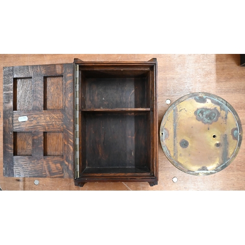 95 - A small oak-panelled wall-mounting medicine cabinet 35 x 21 cm to/w a brass-cased ship's bulkhead an... 