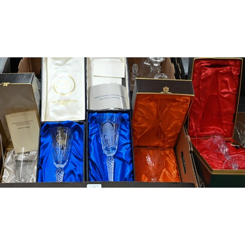 46 - Six boxed limited edition Webb Corbett cut glass commemorative goblets (box)