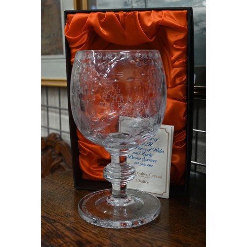 47 - Webb-Corbett for Royal Doulton Crystal Chalice (1981 Royal Wedding) to/w two Royal Brierley commemor... 
