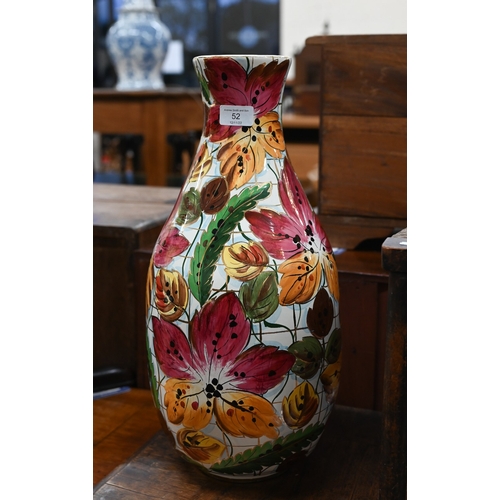52 - A large Continental foliate-painted pottery vase, 49 cm 