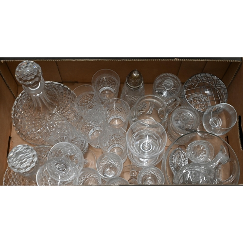 54 - A set of six each Tudor Crystal tumblers and sherry glasses, to/w two cut glass ship's decanters and... 