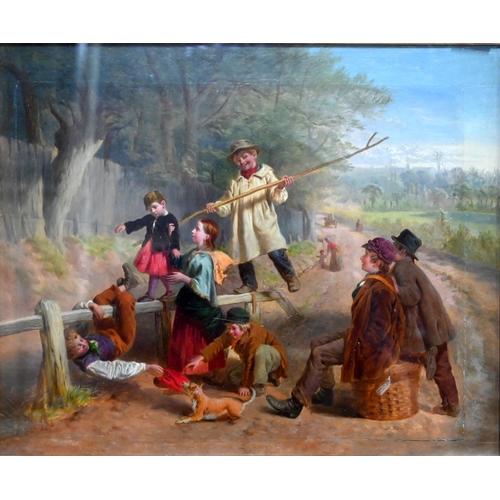 710 - William H Knight (1823-1863) - 'A la Blondin', children playing, oil on panel, signed lower right, 2... 