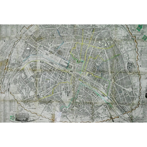 1133 - French steel map engraving 'Nouveau Plan de Paris Fortifiée' 1855, 59 x 87 cm framed and glaz... 