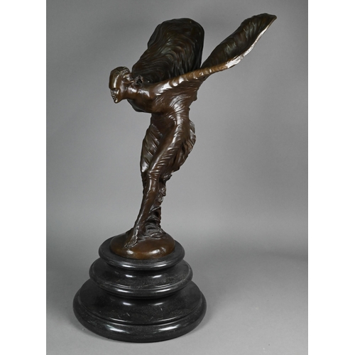 1302 - After Charles Sykes, a large brown patinated bronze 'Spirit of Ecstasy', on turned marble base, 65 c... 