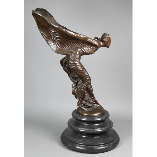 1302 - After Charles Sykes, a large brown patinated bronze 'Spirit of Ecstasy', on turned marble base, 65 c... 