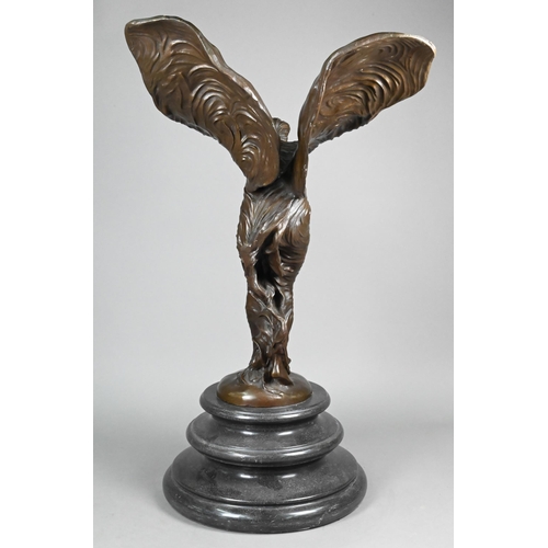 1302 - After Charles Sykes, a large brown patinated bronze 'Spirit of Ecstasy', on turned marble base, 65 c... 