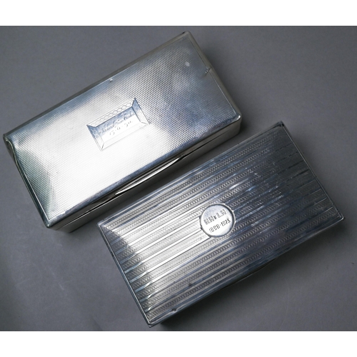 100 - Two engine-turned silver cigarette boxes with cedar linings, Birmingham 1922/London 1929, 17/18cm wi... 