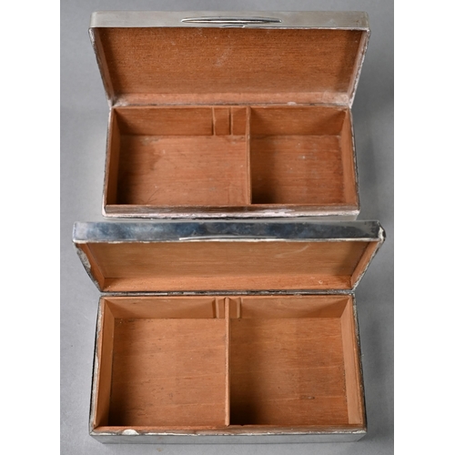 100 - Two engine-turned silver cigarette boxes with cedar linings, Birmingham 1922/London 1929, 17/18cm wi... 