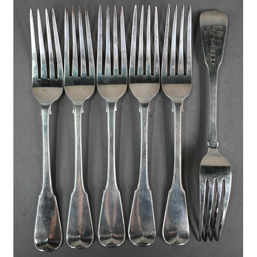 107 - Set of six William IV silver table forks, William Johnson (probably), London 1832, 13oz