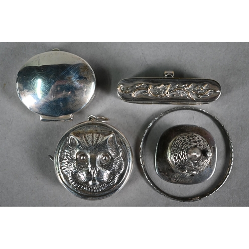 108 - Scottish silver pill-box, Edinburgh 1978, to/w a fob tape-measure stamped 925, Intini .800 grade min... 