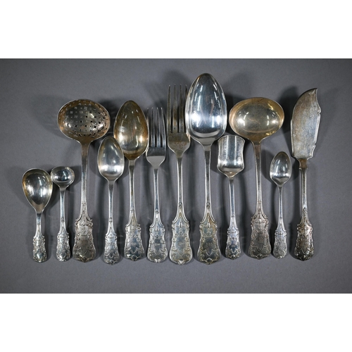 11 - An extensive part set of good quality electroplated flatware with modified decorative fiddle pattern... 