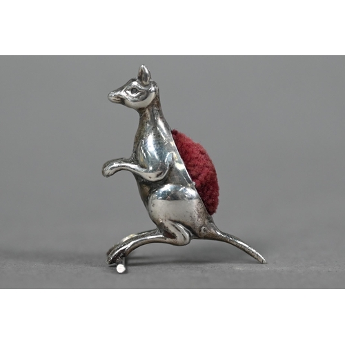 113 - Scarce Edwardian novelty silver 'Kangaroo' small pin-cushion, Chester 1908, 3.5cm high