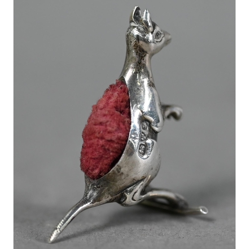 113 - Scarce Edwardian novelty silver 'Kangaroo' small pin-cushion, Chester 1908, 3.5cm high