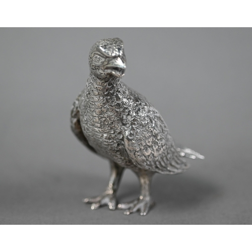 120 - Cast silver grouse, Henry Hodson Plante, London 1970, 7.5oz, 8.5cm high