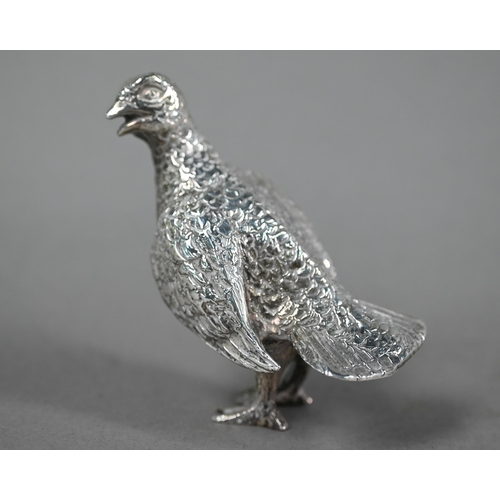 120 - Cast silver grouse, Henry Hodson Plante, London 1970, 7.5oz, 8.5cm high