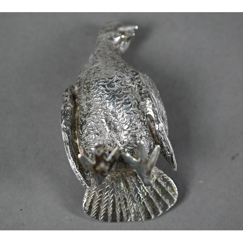 120 - Cast silver grouse, Henry Hodson Plante, London 1970, 7.5oz, 8.5cm high