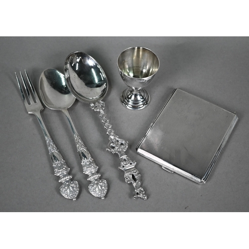 128 - Victorian silver Christening spoon and fork with fine quality cast and chased handles, Martin, Hall ... 