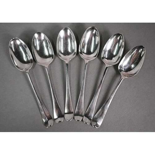 130 - Matched set of six mid-18th Century silver Hanoverian pattern tablespoons - various makers and dates... 