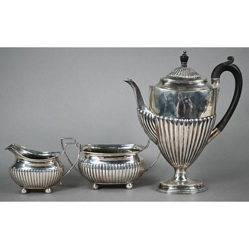 131 - Victorian silver oval urn-shaped coffee pot with composite finial, on weighted stemme... 